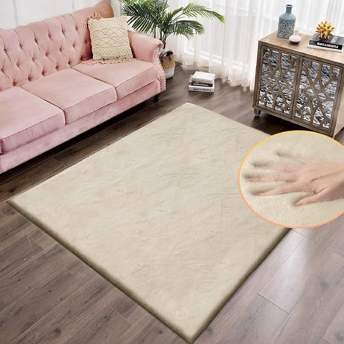 5x8 Area Rug Light Brown Beige Plush Shaggy Rugs by ORINOVA