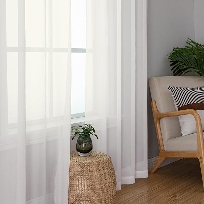 OVZME Ivory Sheer Curtains 78 Inches Long 2 Panels - Image 4