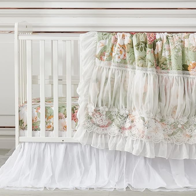 Brandream Crib Bed Skirt for Baby Girls Boys White Lace Tulle Ballerina Girls - Image 4