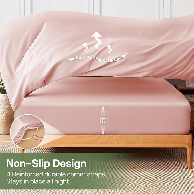 MR&HM Queen Fitted Sheet Only, Ultra-Soft Rayon Derived from Bamboo & Polyester - Image 6