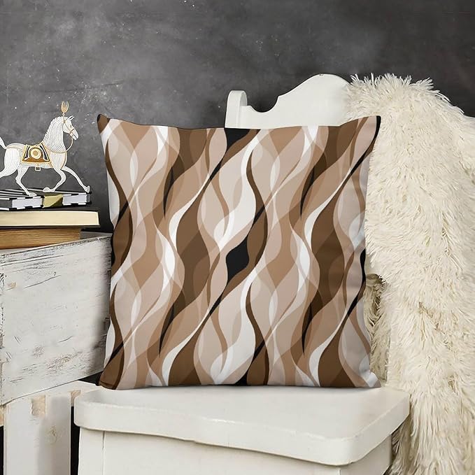 Brown Throw Pillow Covers Modern Abstract Grey and Brown Striped Decorations - Image 3