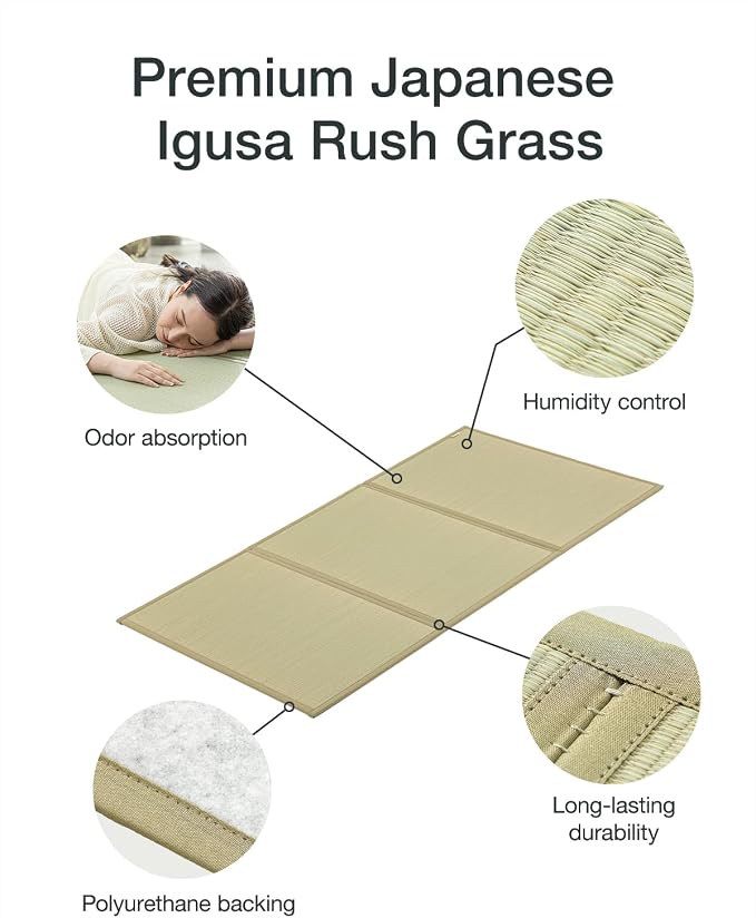 FULI Japanese Tatami Mattress, Tatami Rug, Igusa Mat Foldable, Made in Japan - Image 5