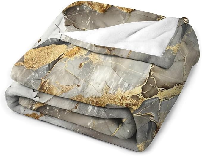 Modern Marble Blanket, Abstract Luxury Baroque Gold Grey Gradient Stone Veins - Image 4