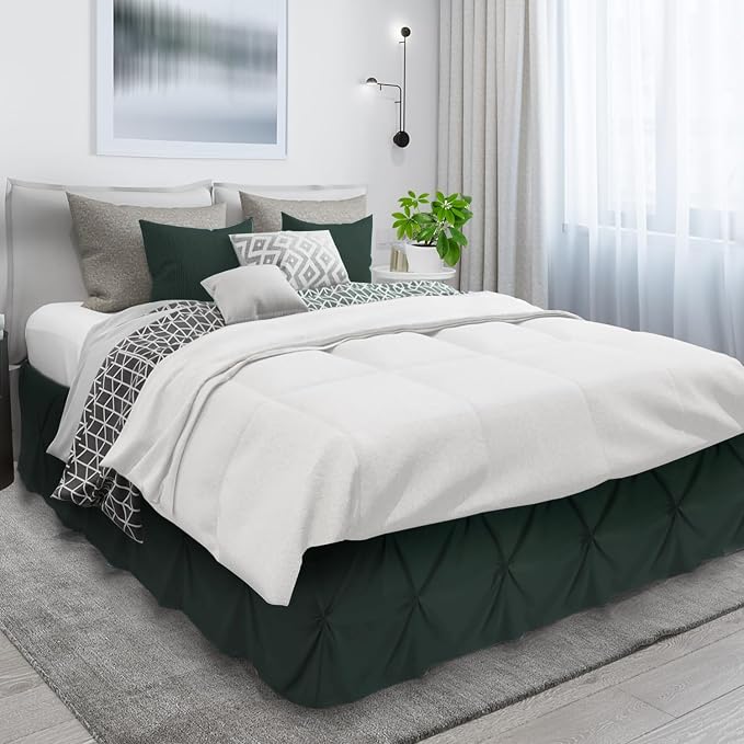 Nestl Forest Green Bed Skirt Full Size, Pinch Pleat Full Bed Skirt, Hotel - Image 3