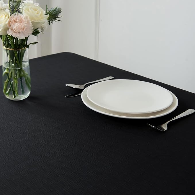 maxmill 2 Pack 60 x 84 Inch Black Faux Linen Textured Rectangle Tablecloth - Image 4