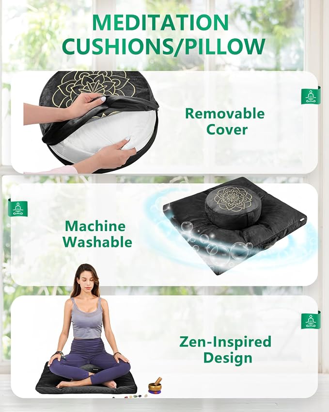 Hihealer Meditation Cushion Set Large Velvet Floor Pillow & Traditional Tibetan - Image 3