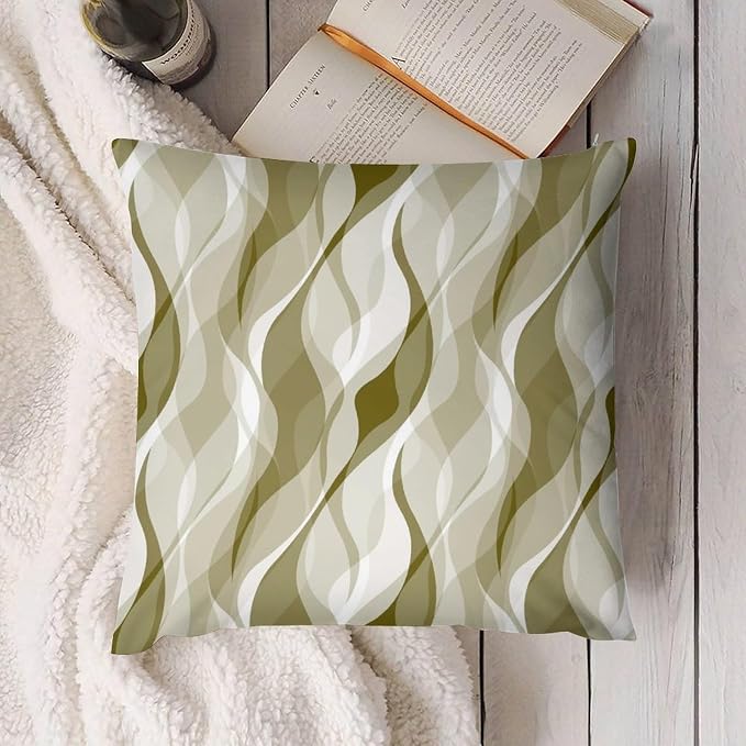 Light Green Throw Pillow Covers Abstract Ombre Light Green and Grey Striped - Image 2