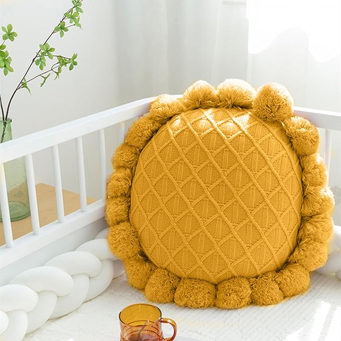 Acrylic Knitted Round Throw Pillow Knitting Bohemian Circular Cushion Pillow - Image 2