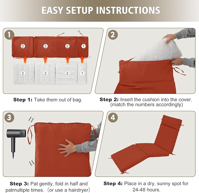 Chaise Lounge Cushion 80x26x3 Inch ?Set of 2 Outdoor Lounge Chair Cushions - Image 7