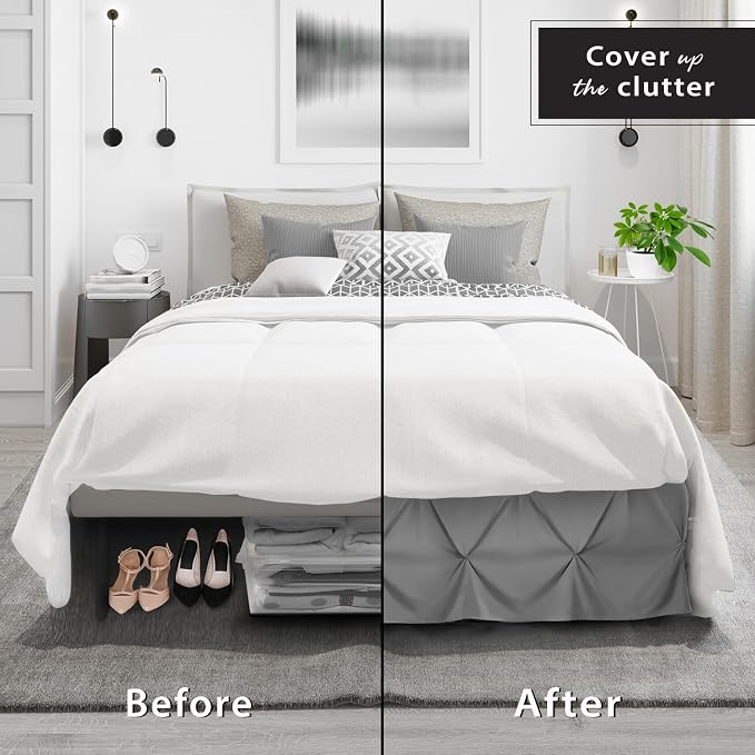 Nestl Dark Grey Bed Skirt Twin Size, Pinch Pleat Twin Bed Skirt, Hotel Quality - Image 4