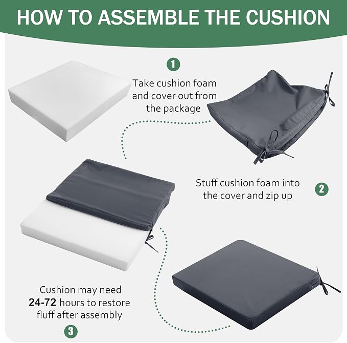 Outdoor Chair Cushions Set of 2: Waterproof & Fade Resistant Seat Cushion - Image 8