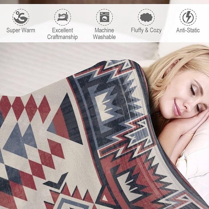 Southwest Blanket, Tribal Indian Throw Blanket Red Black Aztec Ethnic Geometric - Image 4