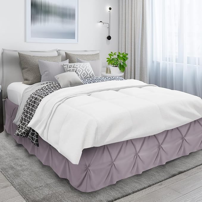 Nestl Dusty Purple Bed Skirt King Size, Pinch Pleat King Bed Skirt, Hotel - Image 3