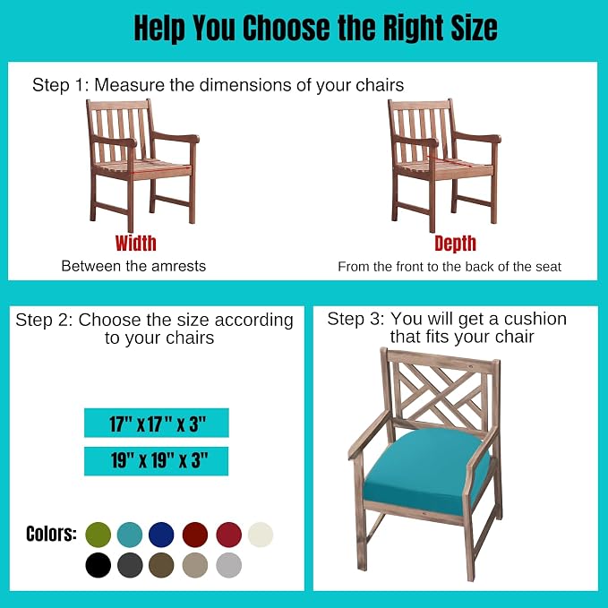 idee-home Outdoor Chair Cushions Set of 4, Thick 17" x 17" x 3" Patio Chair - Image 4