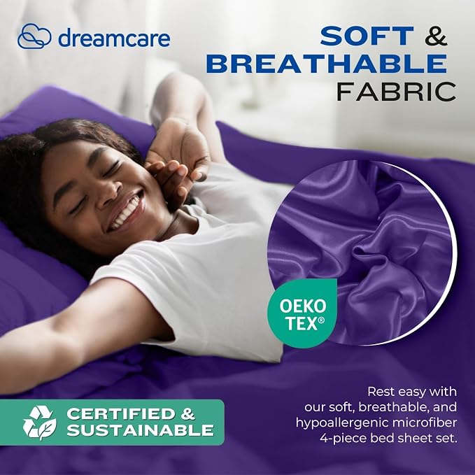 DREAMCARE Queen Sheet Set – 4 pcs Cooling Sheets – up to 21” Extra Deep Pocket - Image 6