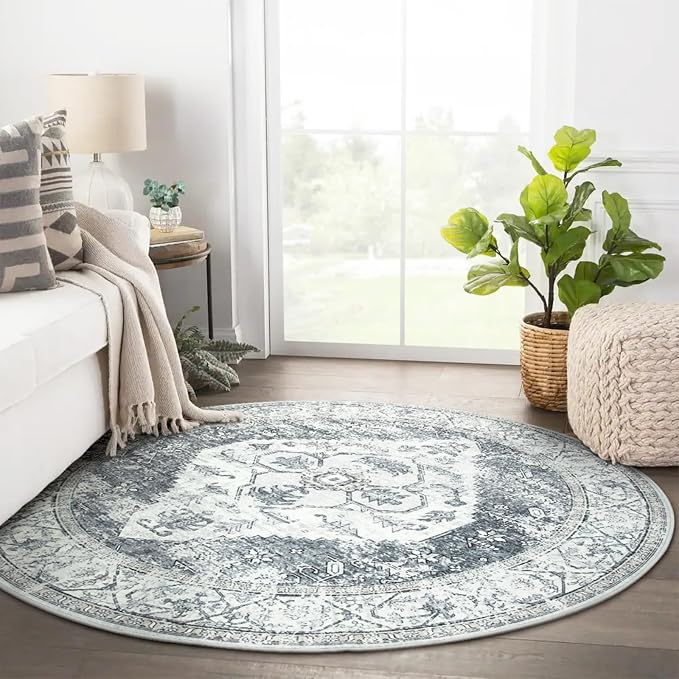 Lahome Boho Round Rugs - 4Ft Washable Non-Slip Small Round Area Rug - Image 6