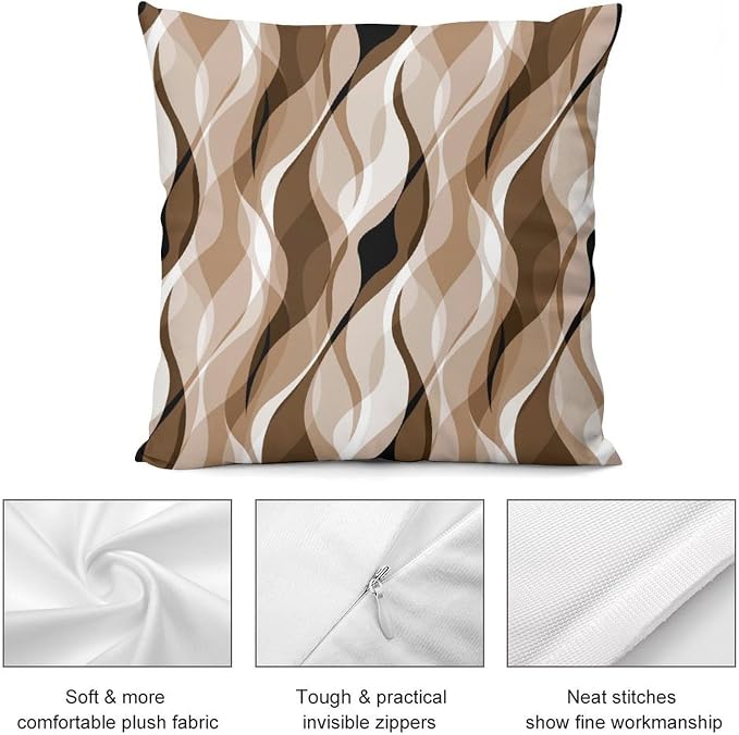 Brown Throw Pillow Covers Modern Abstract Grey and Brown Striped Decorations - Image 7