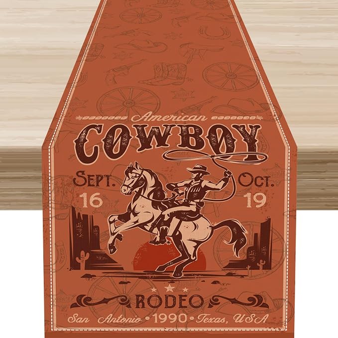 Western Cowboy Table Runner, Rustic Country Cowboy American Wild West Riding by Unknown