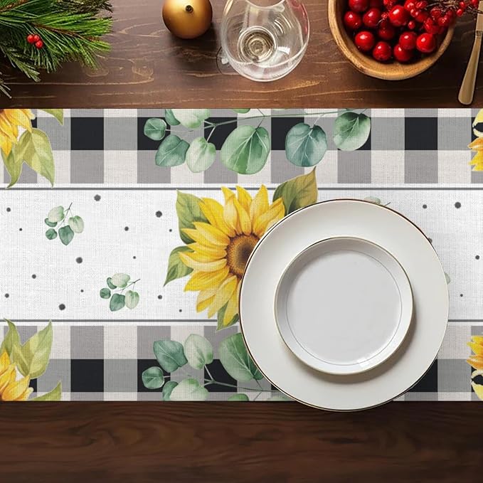 Cat and Sunflower Table Runner, Linen Farmhouse Table Cloth Decor, Table Runner - Image 5