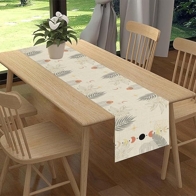 Abstract Mid Century Table Runner, Modern Sun Moon Boho Tropical Plants Palm - Image 2