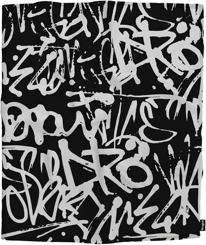 Mugod Black White Pattern Throw Blanket Graffiti Seamless Pattern - Image 4