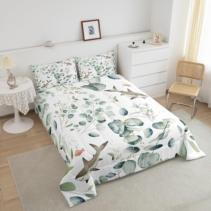 Erosebridal Girls Kawaii Animal Queen Bedding Sets Cute Shark Comforter Set - Image 4