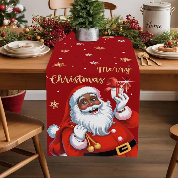 Black Santa Claus Table Runner, 13x90 Inch, Merry Christmas Table Runners Xmas by Unknown