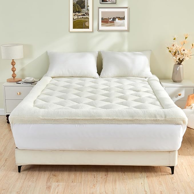 Mattress Topper Queen for Back Pain Thick Mattress Pad Cover Protector Sherpa - Image 2