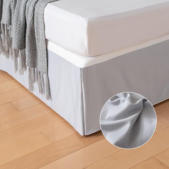 Full Bed Skirt, Grid Plaid Soft Quadruple Pleated Ruffle Bed Skirt, Tailored - Image 2