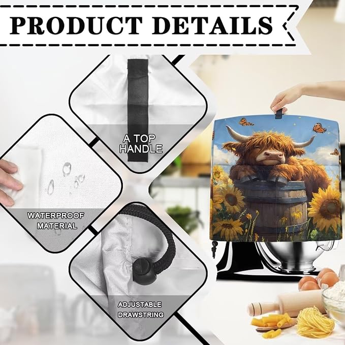 Kitchen Aid Stand Mixer Covers Highland Cow Sunflower Kitchen Appliance Dust - Image 7
