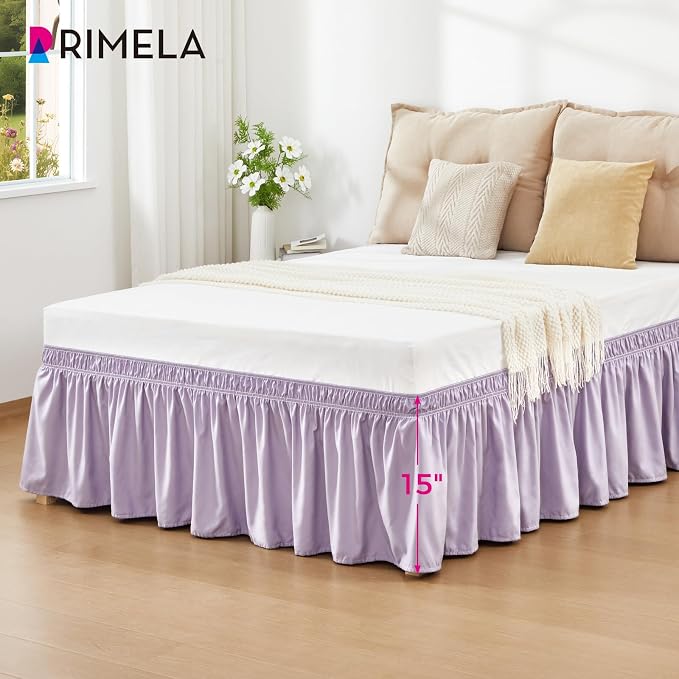 RIMELA Lavender Purple Bed Skirt King Size 15 Inch Drop, Wrap Around Elastic - Image 3