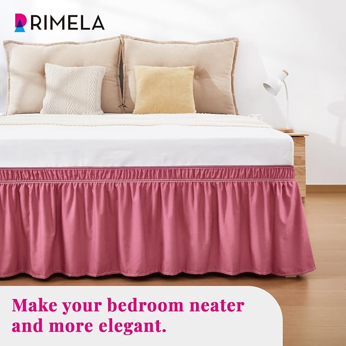 RIMELA Dusty Red Bed Skirt Queen Size 15 Inch Drop, Wrap Around Elastic Bedskirt - Image 9