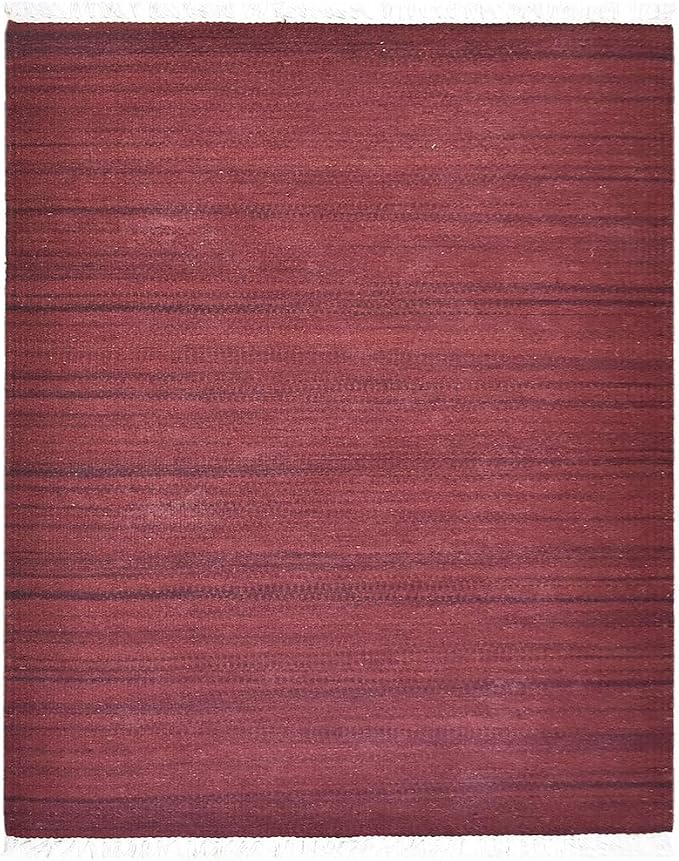 Rugsotic Carpets Hand Woven Flat Weave Kilim Wool 6'x9' Area Rug Solid Dark Red - Image 2