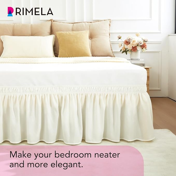 RIMELA Cream Bed Skirt Queen Size 12 Inch Drop, Wrap Around Elastic Adjustable - Image 8