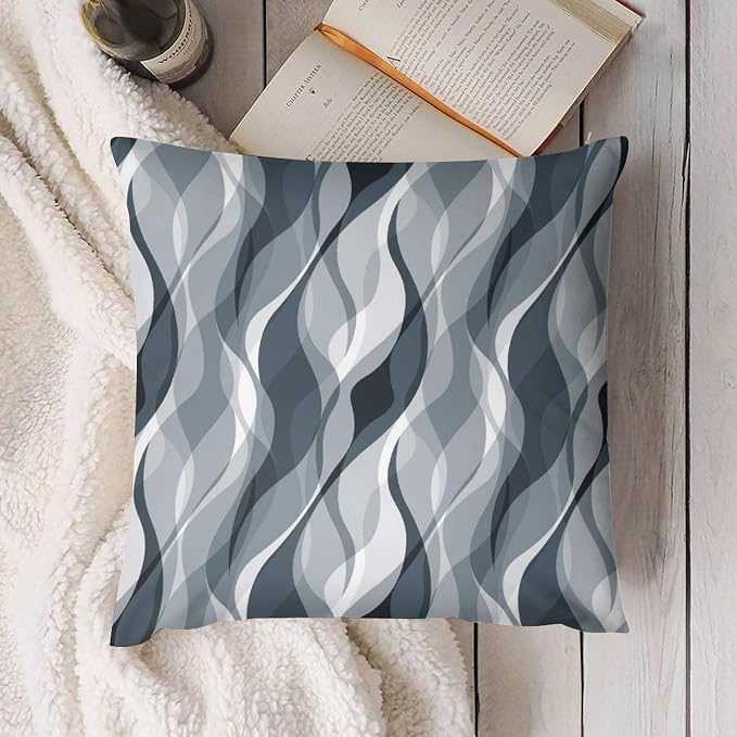 Blue Throw Pillow Covers Modern Abstract Blue and Grey Striped Decorations - Image 2