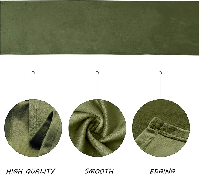 BALCONY & FALCON Velvet Table Runner 14"x118" Olive Luxury Machine Washable - Image 2