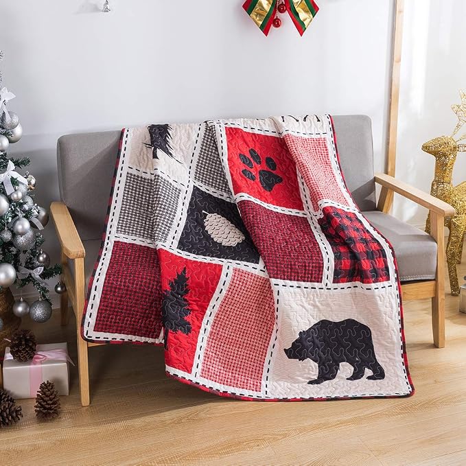 Soul & Lane Into The Woods 50" x 60" Farmhouse Throw Blanket: Bear Cabin by SoulLane