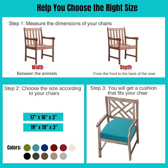 idee-home Outdoor Chair Cushions Set of 4, Thick 19" x 19" x 3" Outdoor Seat - Image 4