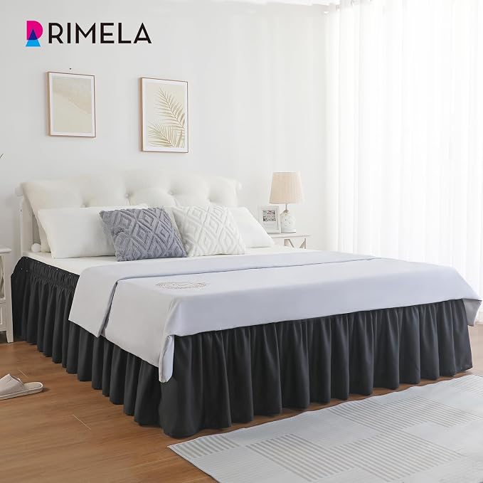RIMELA Black Bed Skirt King Size 15 Inch Drop, Elastic Bed Skirting - Image 8