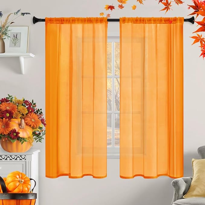 Sheer Curtains 84 Inches Long 2 Panels, Rod Pocket Short Curtain - Image 9