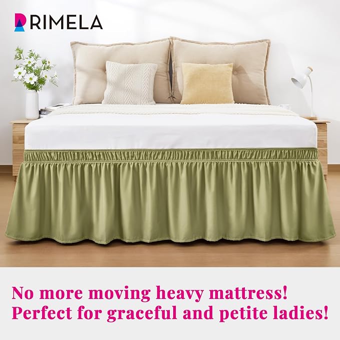 RIMELA Sage Green Bed Skirt Queen Size 15 Inch Drop, Elastic Bed Skirting - Image 2