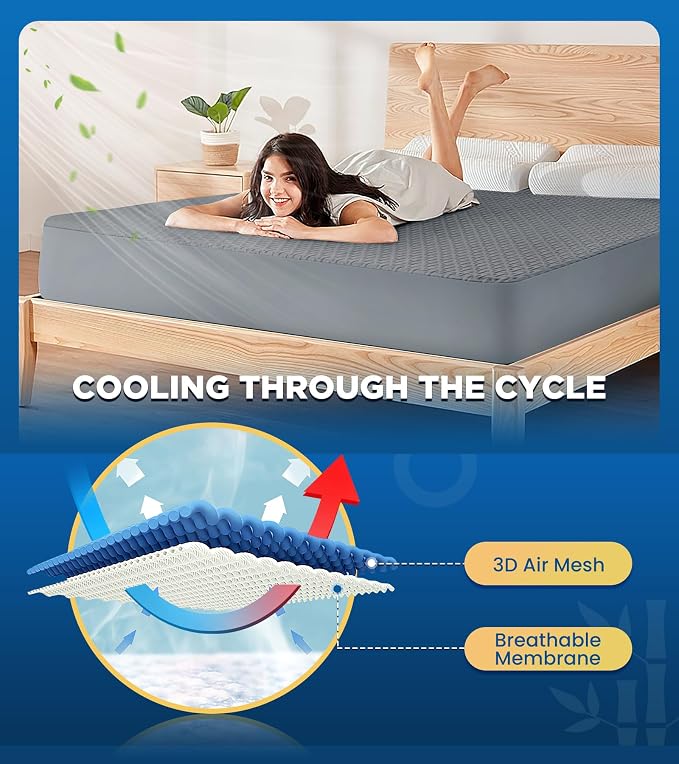 Premium 100% Waterproof Cal King Mattress Protector, Breathable Cooling 3D Air - Image 6