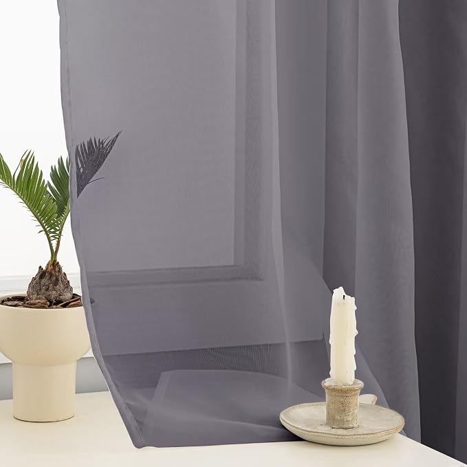 Sheer Curtains 45 Inches Long 2 Panels, Rod Pocket Short Curtain - Image 5