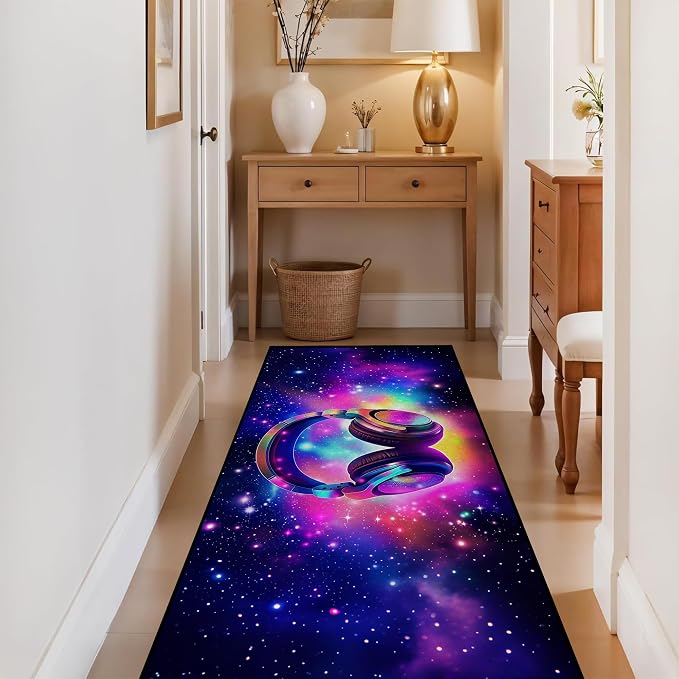Galaxy Game Area Rug Music Headphone Rugs Colorful Throw Rug Non-Slip Carpet - Image 3