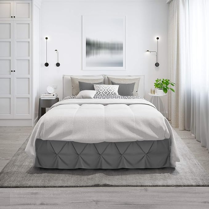 Nestl Grey Bed Skirt Cal King Size, Pinch Pleat Cal King Bed Skirt, Hotel - Image 9
