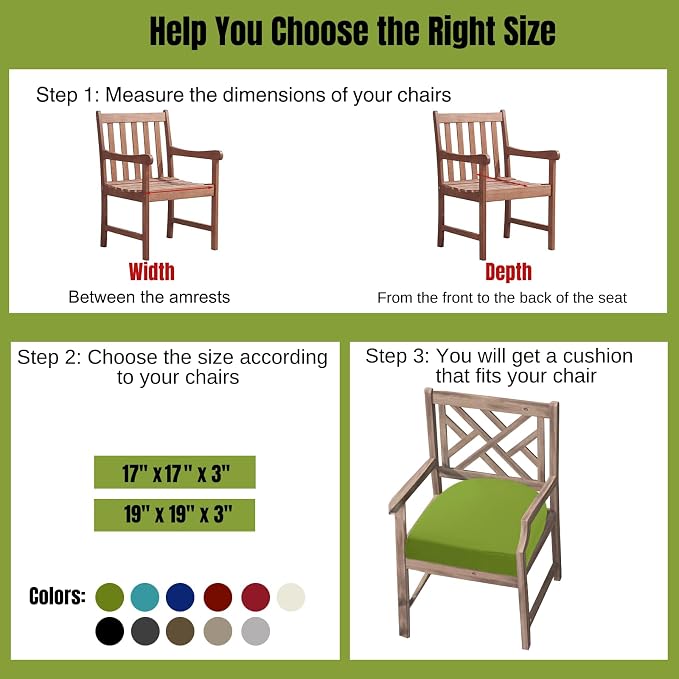 idee-home Thick 17" x 17" x 3" Patio Chair Cushions Set of 2, Waterproof - Image 3