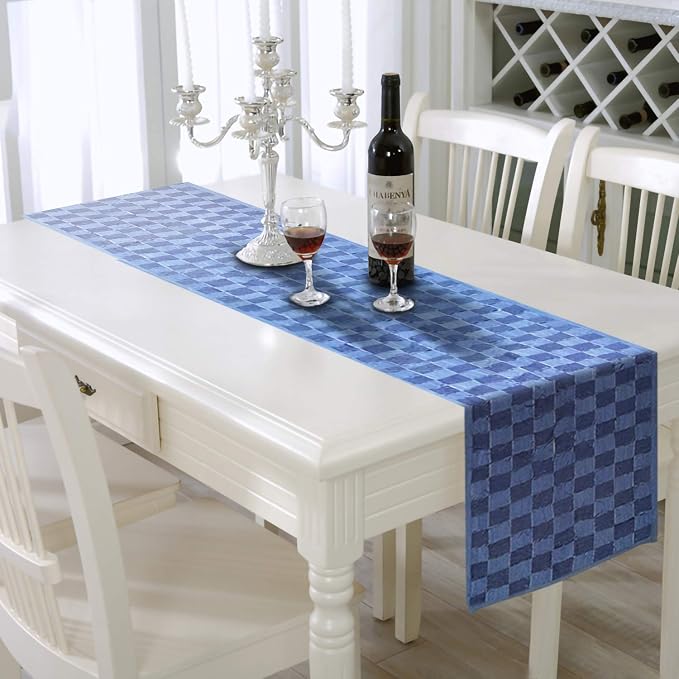 AAYU Denim Table / Bed Runner, Hand Fringed Tape Hand Weaved | 18 Inch X 108 by AAYU