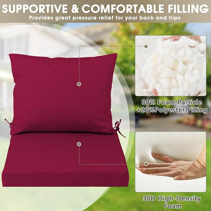 Outdoor Seat Cushion Set 24 x 24 In, Water-Resistant & Fade-Resistan, Patio - Image 5