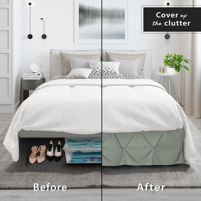 Nestl Sage Green Bed Skirt Twin Size, Pinch Pleat Twin Bed Skirt, Hotel Quality - Image 4