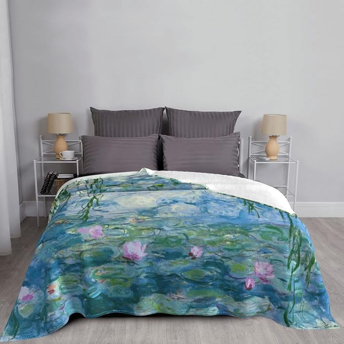 Monet Water Lilies Soft Blanket All Season Fuzzy Throw Warm Lightweight Blanket - Image 7